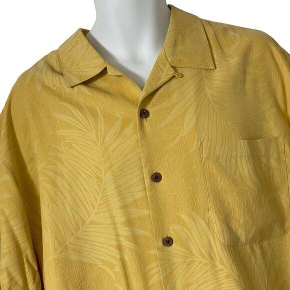 Tommy Bahama Shirt Men's Large Silk Gold Floral Tone on Tone Hawaiian Aloha - Picture 3 of 5